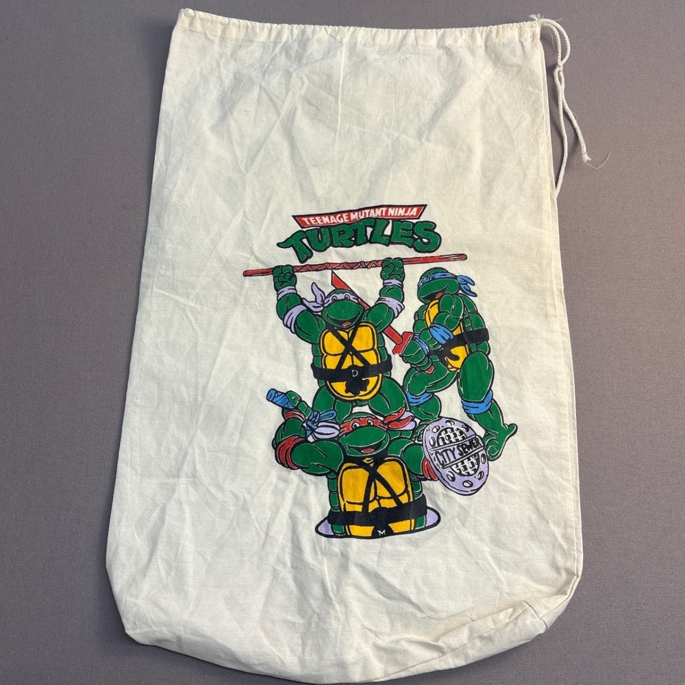 Vintage Teenage Mutant Ninja Turtles TMNT Drawstring Laundry Bag Cotton Canvas